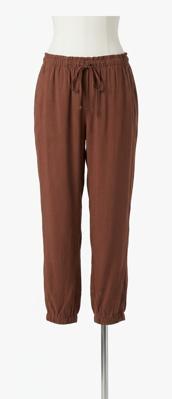 NEW CHASER heirloom wovens cropped paperbag waist pant in cappuccino